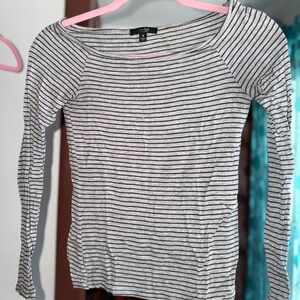 Striped Black and Grey off the Shoulder Women's Top
